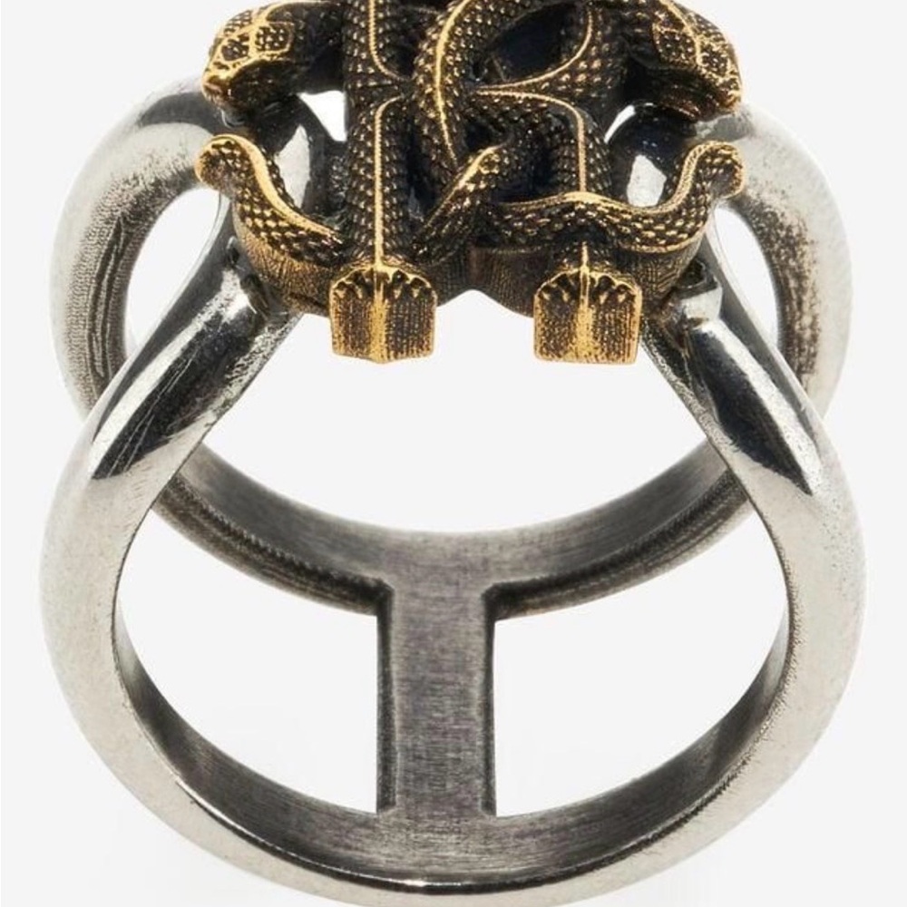 Roberto Cavalli Monogram Gold and Silver Men's Ring Size 10 3/4 (24 RC)
